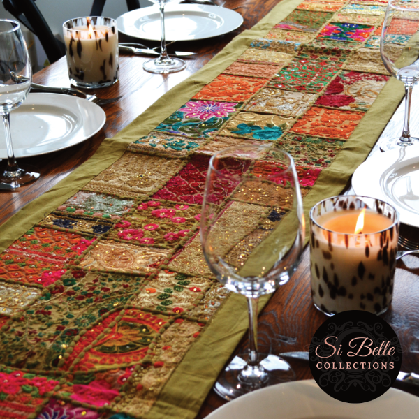 si belle Golden Luxe Table Runner styled dining table