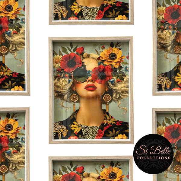 Golden Flower Power Framed Art repeated