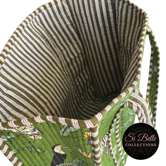 si belle collections Green Designer Tote open inside