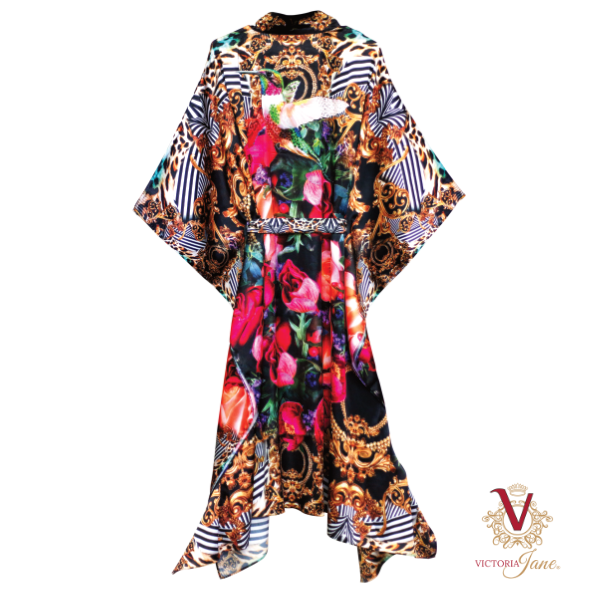 Silk Crepe Peony Bird Kimono victoria jane back