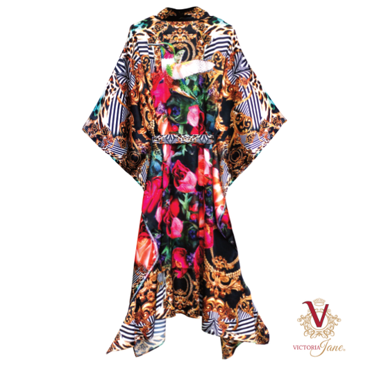 Luxury Satin Peony Bird Kimono victoria jane back 
