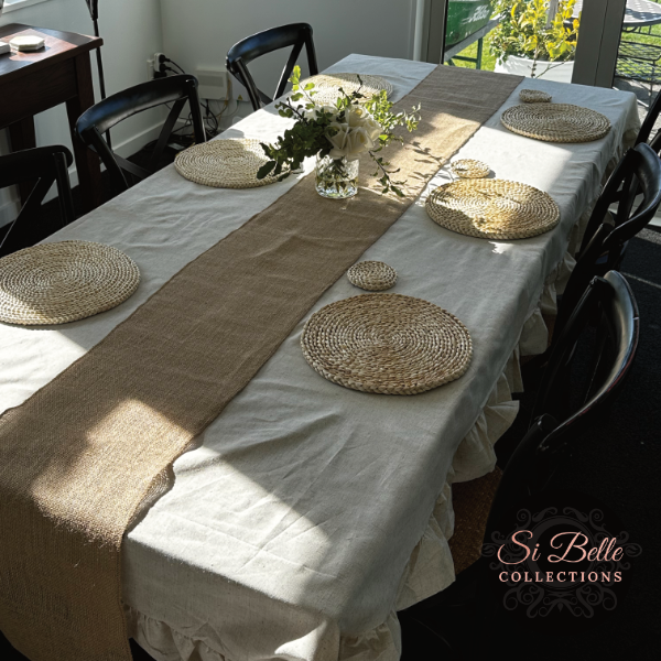 si belle collections Linen Jute Table Runner style on table