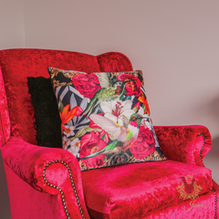 Lily Bird Velvet Cushion victoria jane red chair 