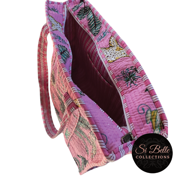 si belle collections Lipstick Pink Zipped Designer Tote open 