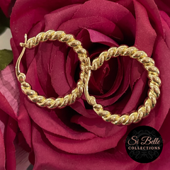 Si Belle - Gold Rope Hoop Earrings on rose