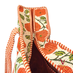 Orange Marigold Zipped Designer Carry All Tote Bag zip open