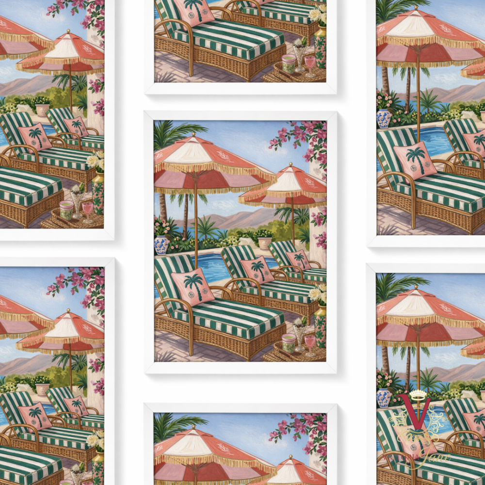 Palm Lounge Framed Art white repeated