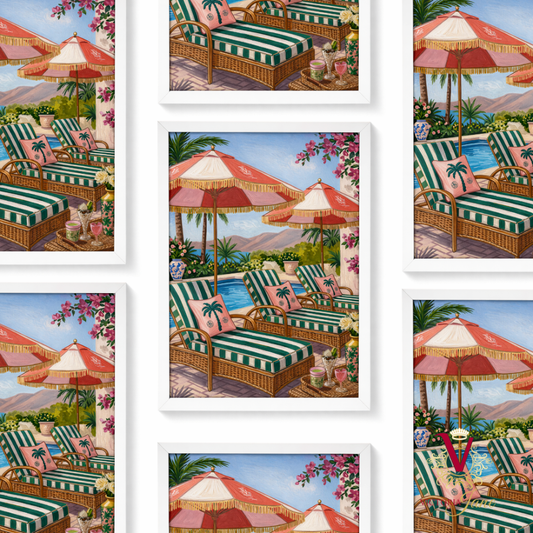Palm Lounge Framed Art white repeated