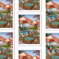 Palm Lounge Framed Art white repeated