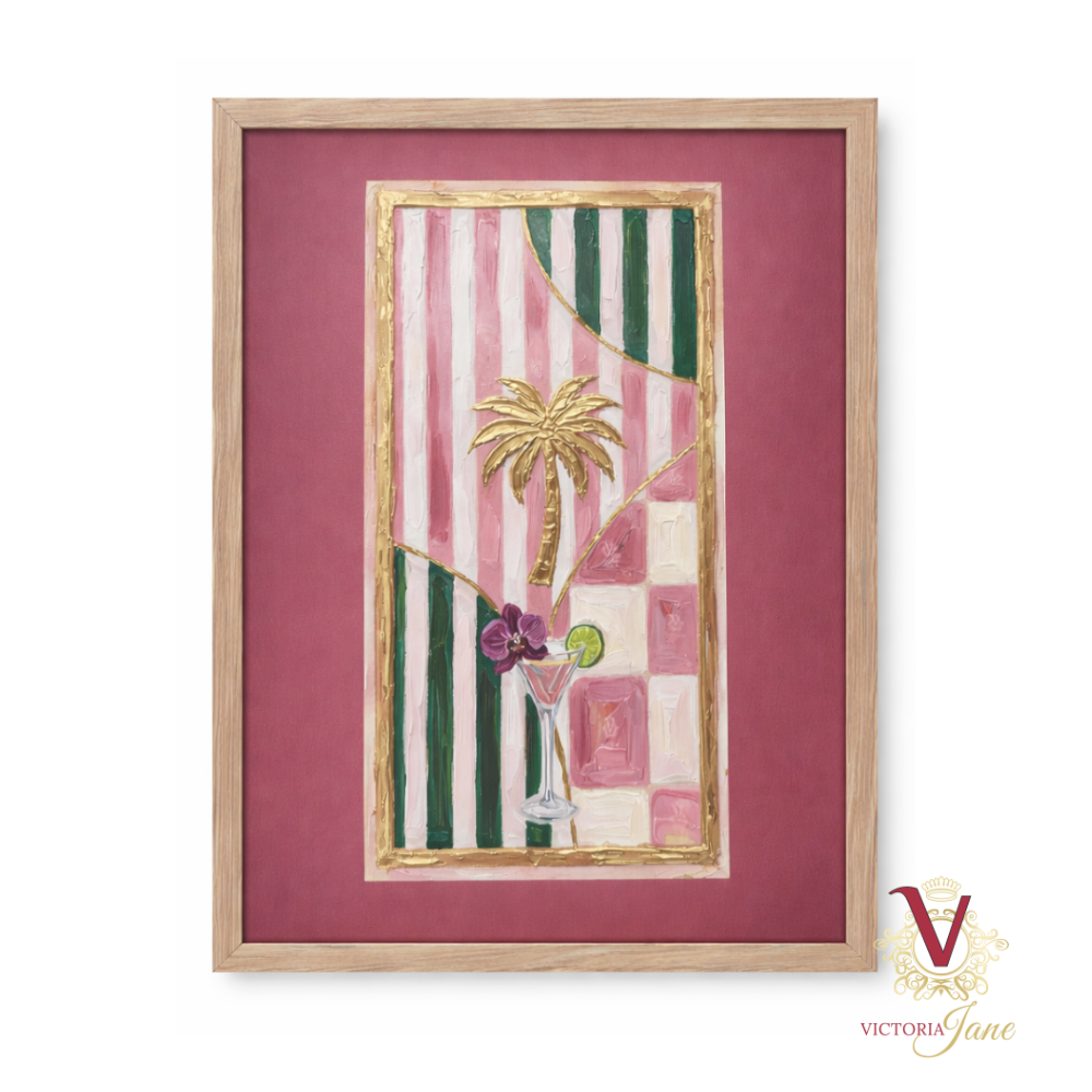 Palm Stripe Framed Art oak