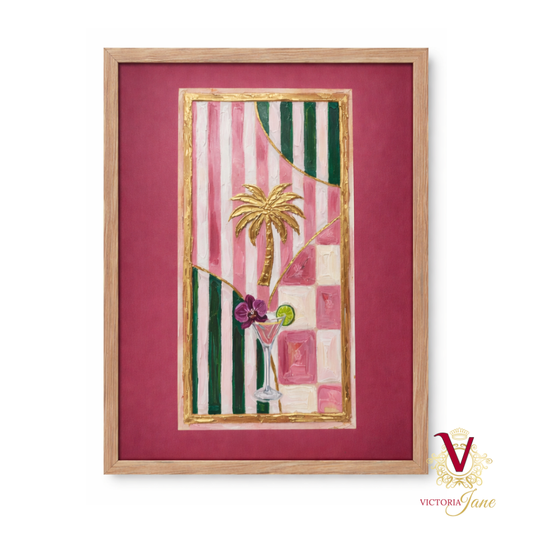 Palm Stripe Framed Art oak