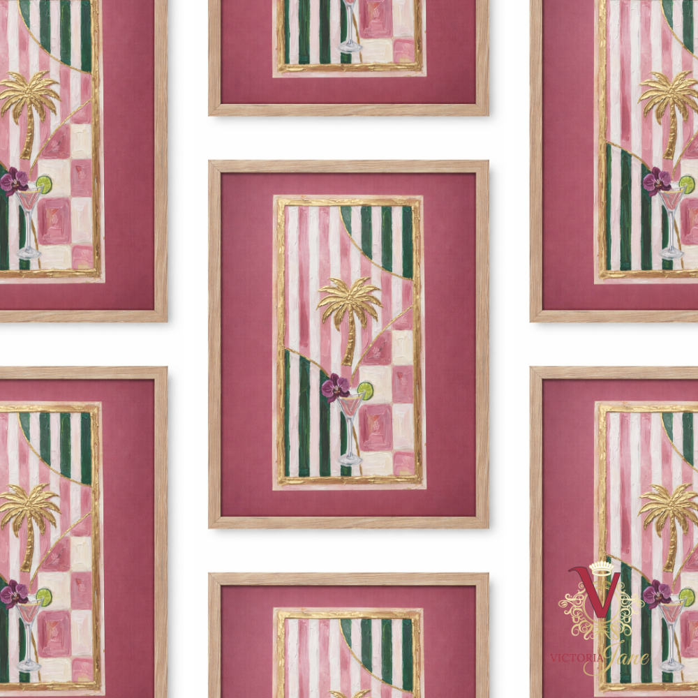 Palm Stripe Framed Art oak repeated