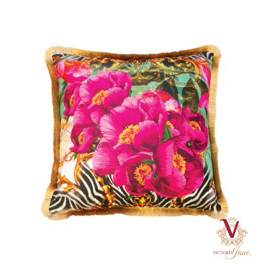 victoria jane Peony Tiger Velvet Cushion back