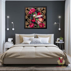 A vibrant hummingbird placed in a modern living environment atop a master bedroom in Christchurch. The hummingbird fills the room with joy and confidence as she dances in her forest fantasy.