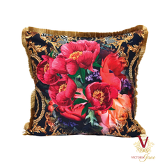 Peony Bird Velvet Cushion back