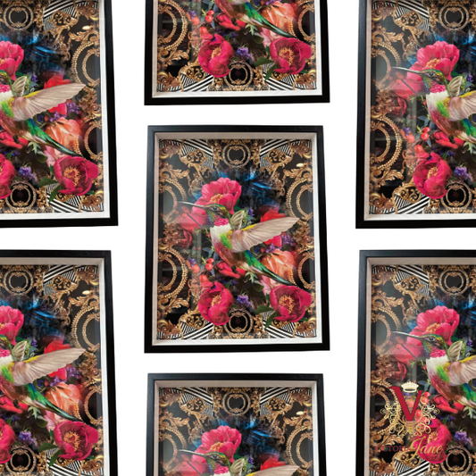 Peony Bird Box Framed Art