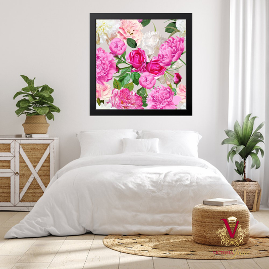 Victoria Jane - Peony Power Wall Art brightening up dull bedroom bright colourful floral