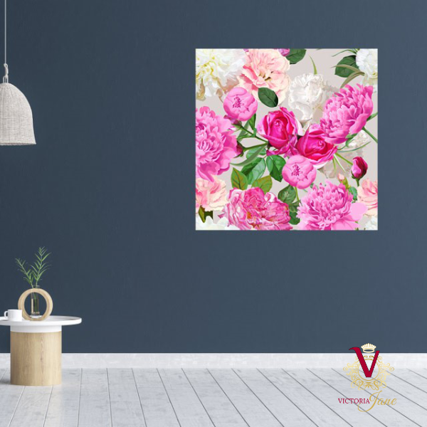 Victoria Jane - Peony Power Wall Art brightening up living room bright colourful floral unframed