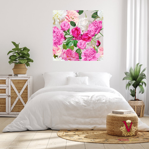 Victoria Jane - Peony Power Wall Art brightening up dull bedroom bright colourful floral unframed