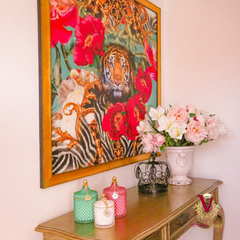 Victoria Jane Peony Tiger Gold Framed Wall Art bright colourful foyer living room