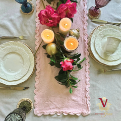 Pink Linen Table Runner close up birds eye