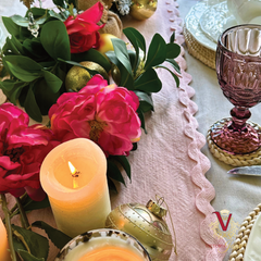 Pink Linen Table Runner ultra close up