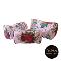 Pink Floral Toilet Bag Set of three