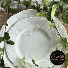 White Floral Dinner Plates close up