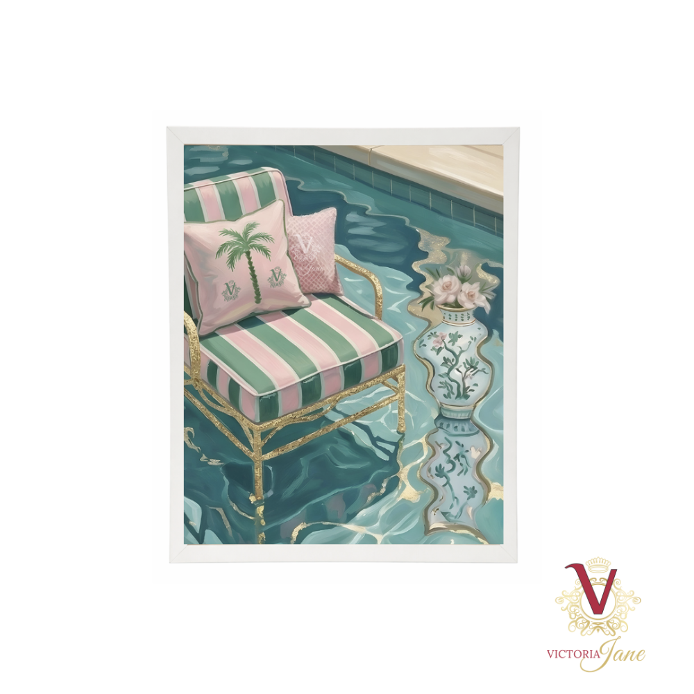 Poolside Muse Framed Art white