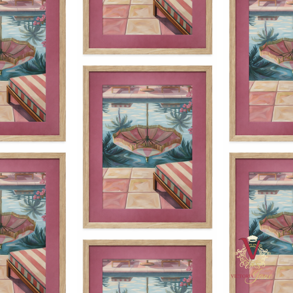 Poolside Reflections Framed Art oak repeated