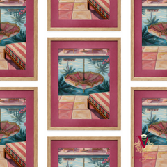 Poolside Reflections Framed Art oak repeated