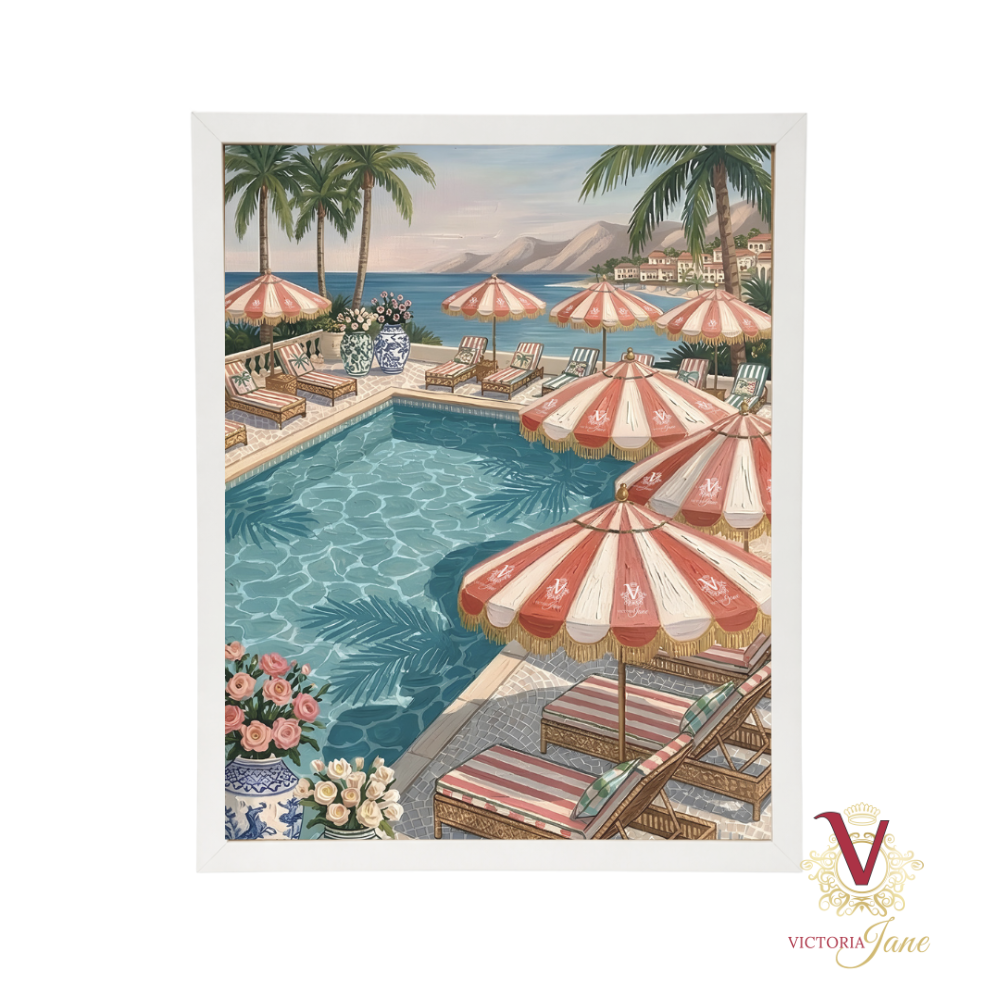 Poolside Society Framed Art white