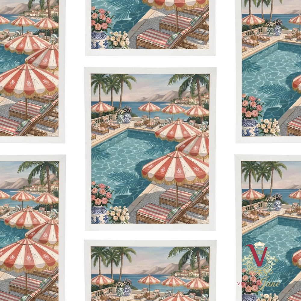 Poolside Society Framed Art white repeated