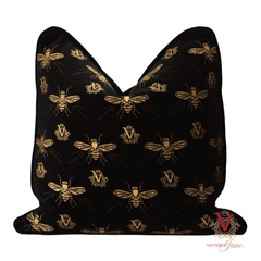 Queen Bee Black Velvet Cushion Coverback chopped