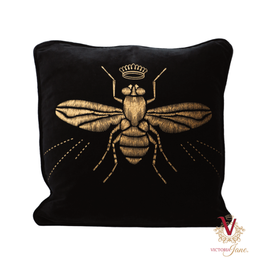 Queen Bee Black Velvet Cushion Cover front 