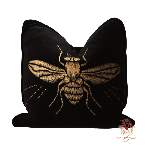 Queen Bee Black Velvet Cushion Cover front chopped