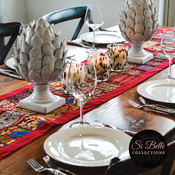 si belle collections red table runner styled dining table