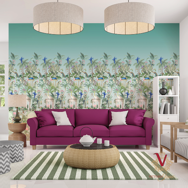 victoria jane Regal Harmony Wallpaper living room modelled