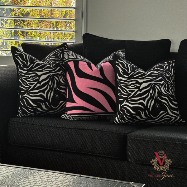 victoria jane Safari Chic Velvet Cushion styled with zebra cushions