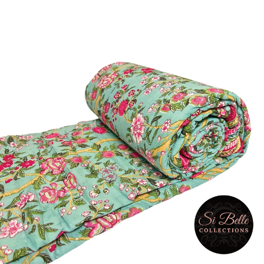 Soft Teal Quilt rolled