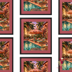 Sunset Cabana Framed Art black repeated