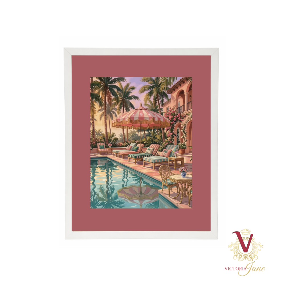 Sunset Cabana Framed Art white