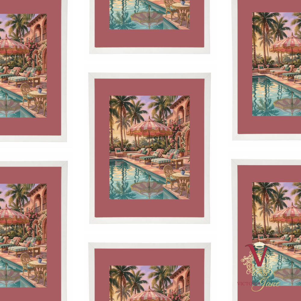 Sunset Cabana Framed Art white repeated