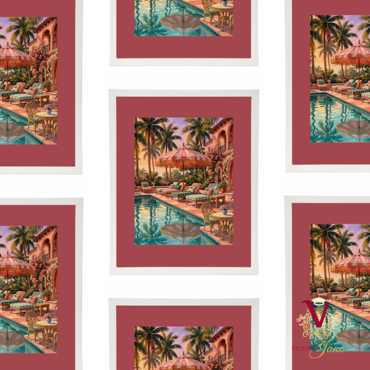 Sunset Cabana Framed Art white repeated