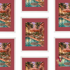 Sunset Cabana Framed Art white repeated