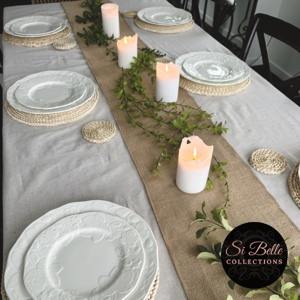 Linen Jute Table Runner close up spread