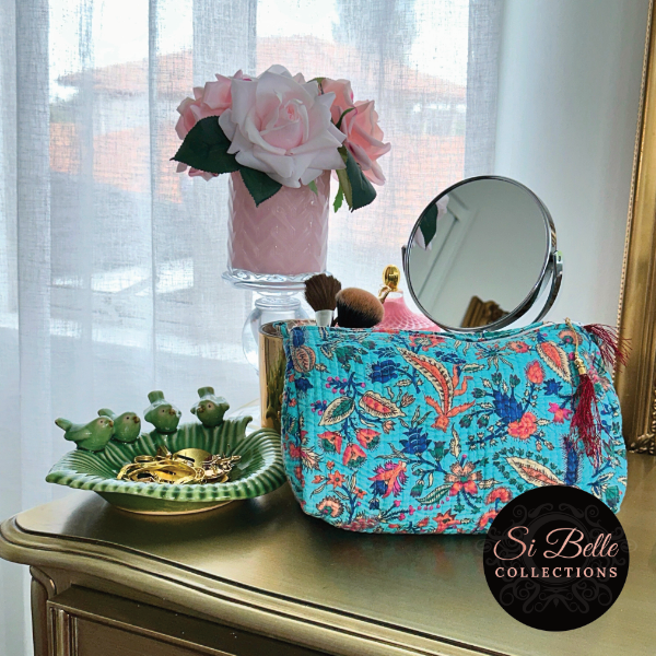 Teal Floral Pouch Bag Set dressing table