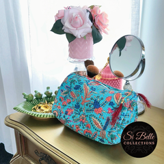 Teal Floral Pouch Bag Set dressing table