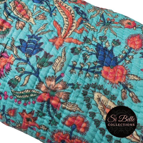 si belle collections Teal Floral Toilet Bag close up