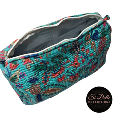 si belle collections Teal Floral Toilet Bag close up